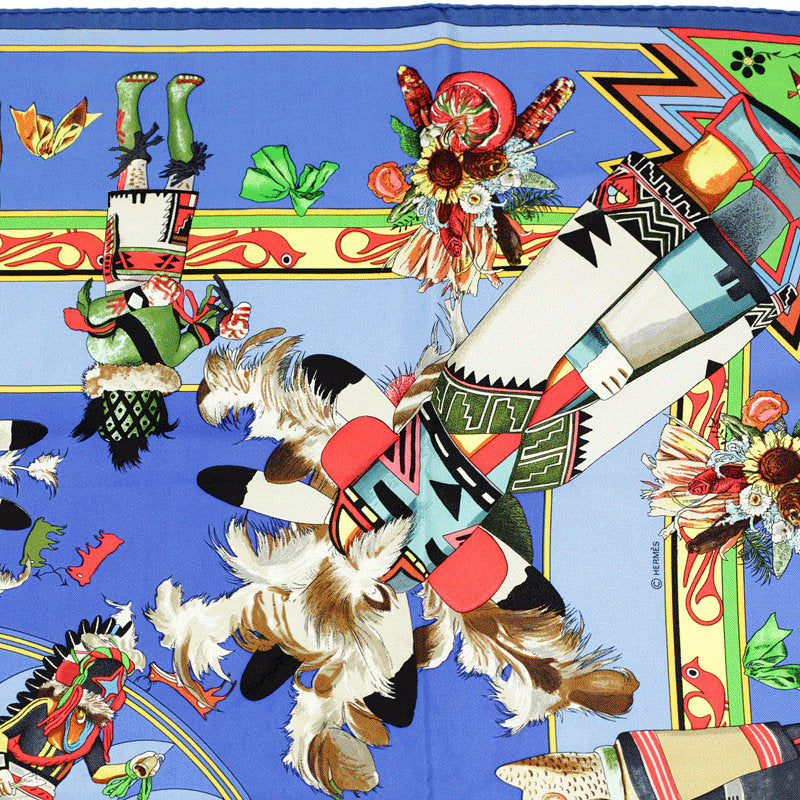 Hermes Scarf "Kachinas" by Kermit Oliver Vintage 90cm Silk