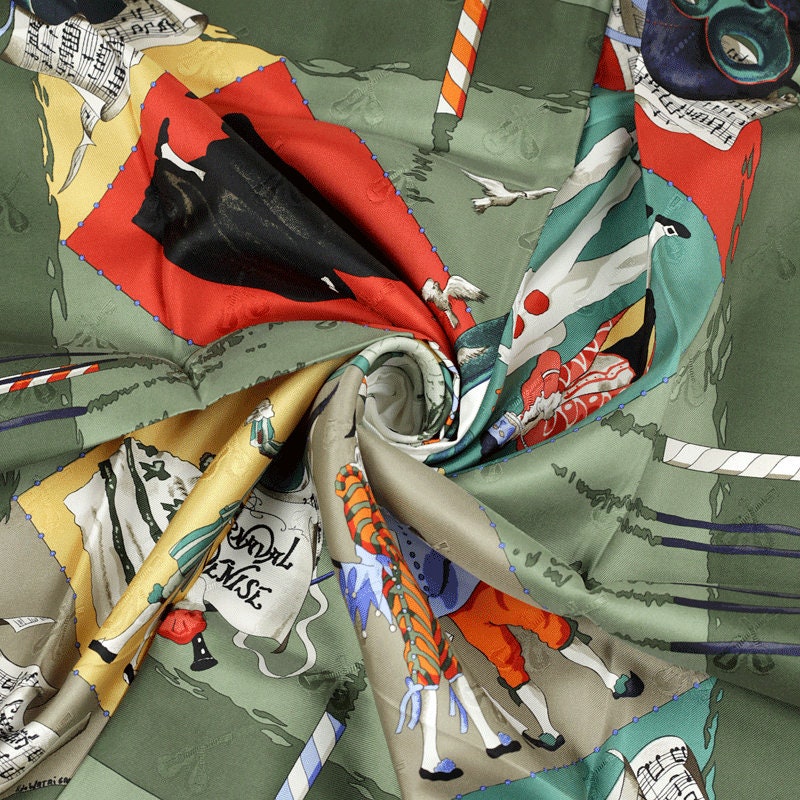 Hermes Scarf "Le Carnaval de Venise" by Hubert de Watrigant Vintage 90cm Silk Jacquard