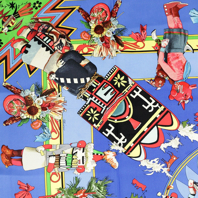 Hermes Scarf "Kachinas" by Kermit Oliver Vintage 90cm Silk