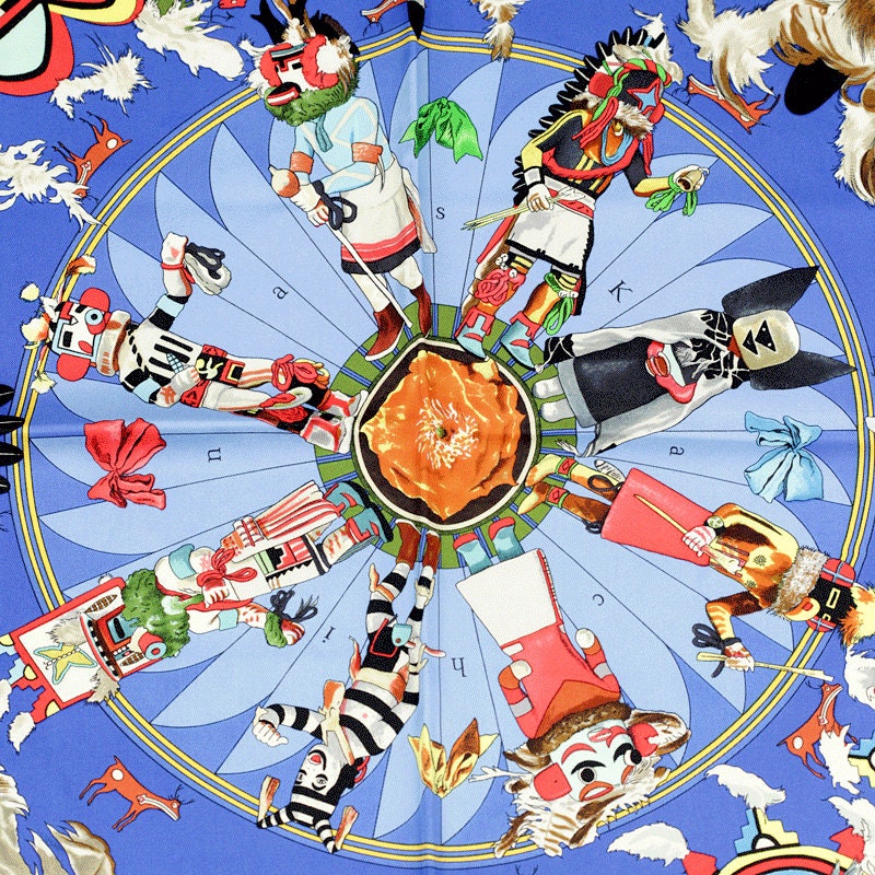 Hermes Scarf "Kachinas" by Kermit Oliver Vintage 90cm Silk