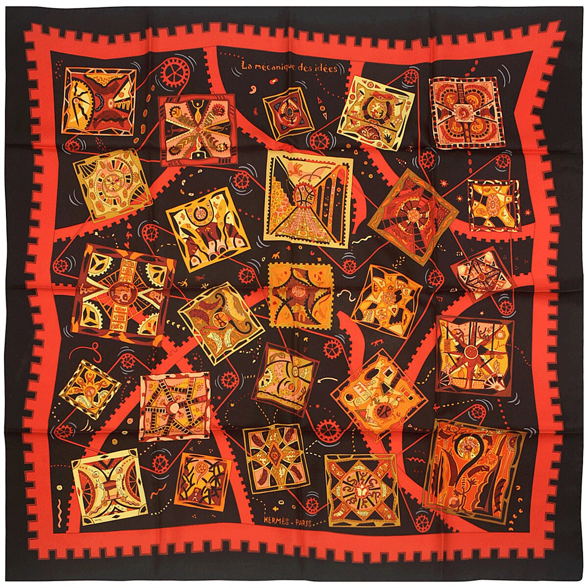 Hermes Scarf "La Mecanique des Idees" by Christine Henry 90cm Silk