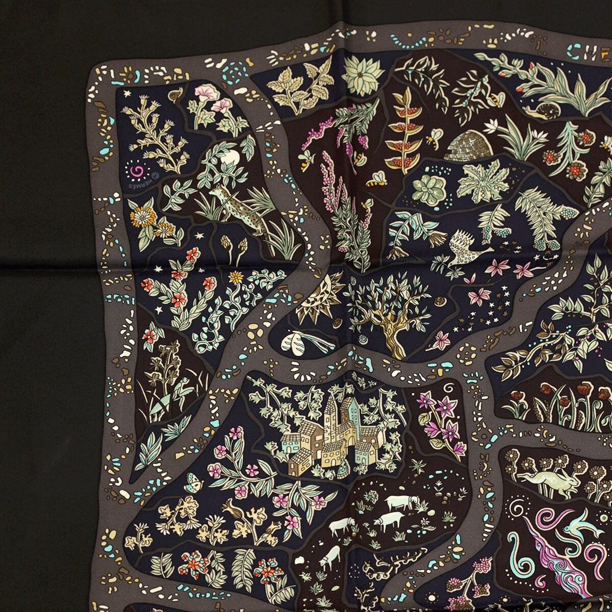 Hermes Scarf "Chemins de Garrigue" by Christine Henry 90cm Silk