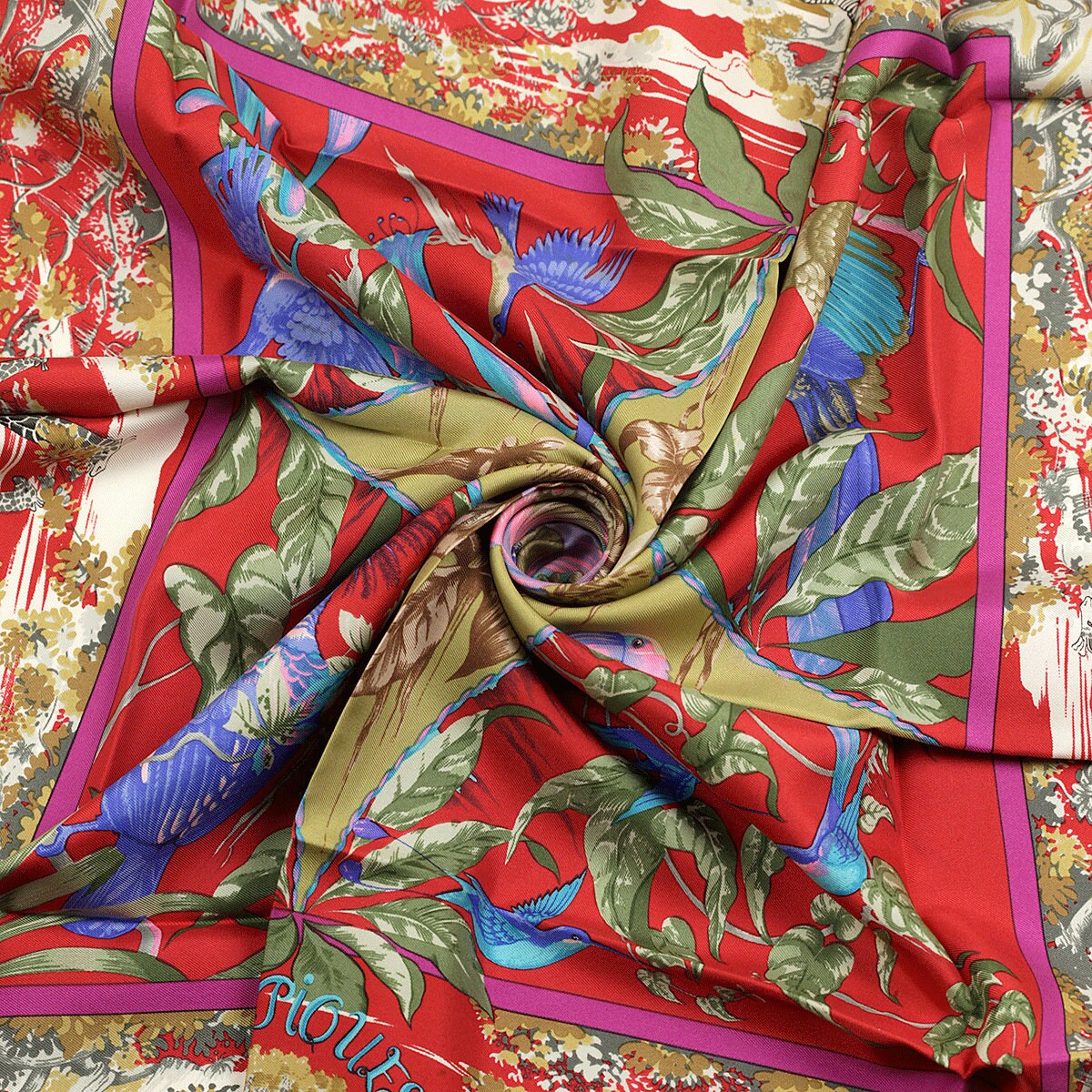 Hermes Scarf "Tropiques" by Laurence Bourthoumieux Vintage 90cm Silk