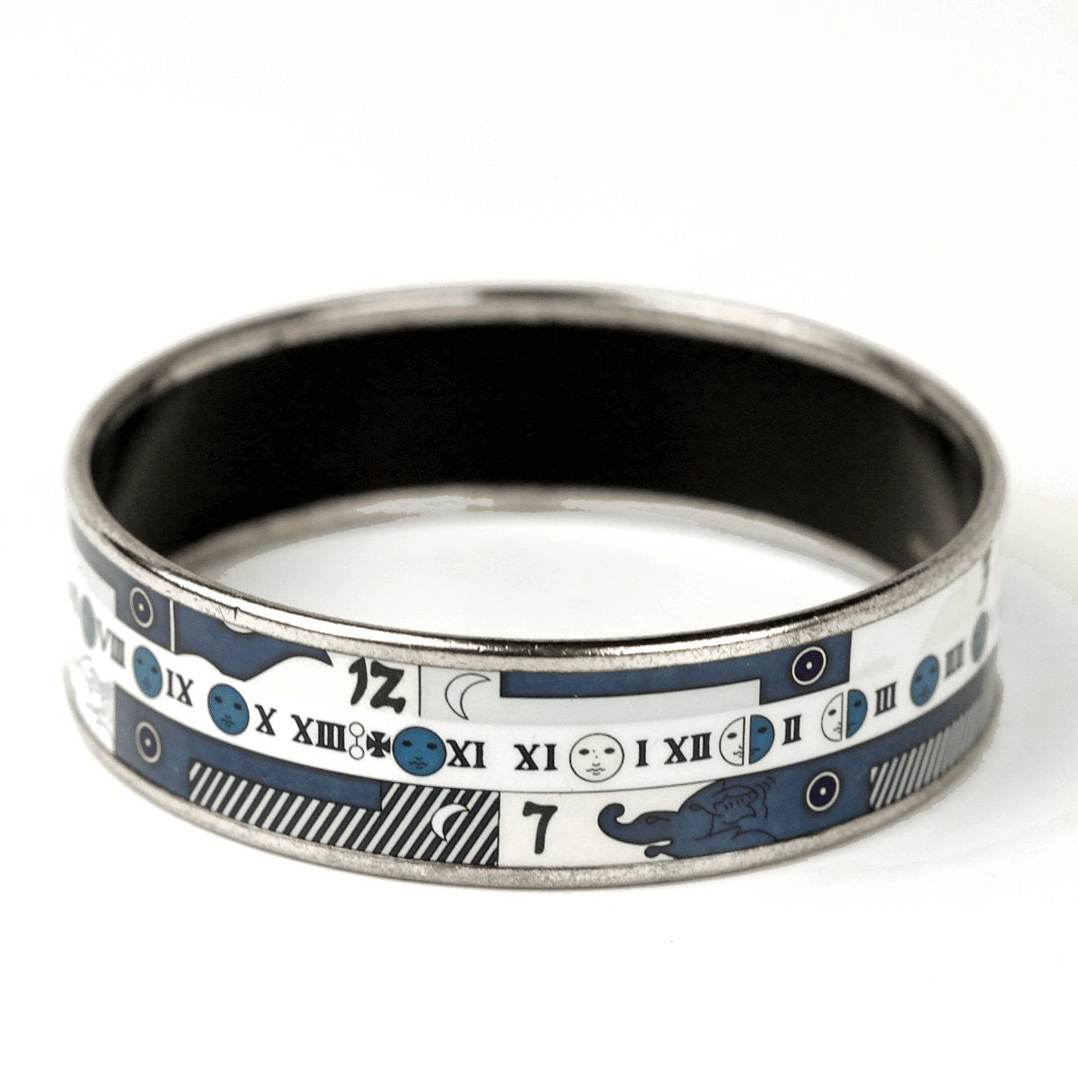 Hermes Bracelet 65 Wide Enamel Palladium Silver Astrologie Nouvelle | Bangle SHW