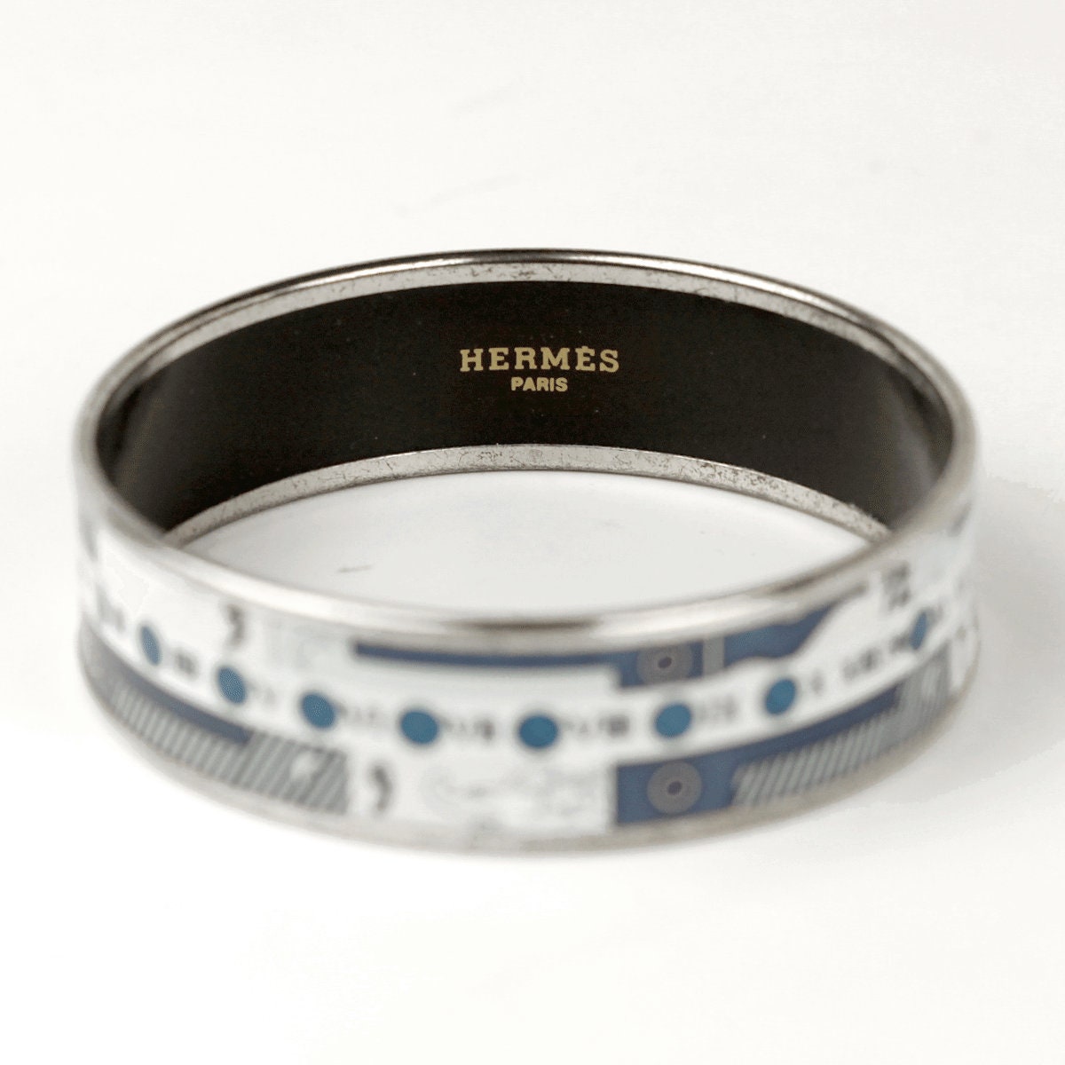 Hermes Bracelet 65 Wide Enamel Palladium Silver Astrologie Nouvelle | Bangle SHW