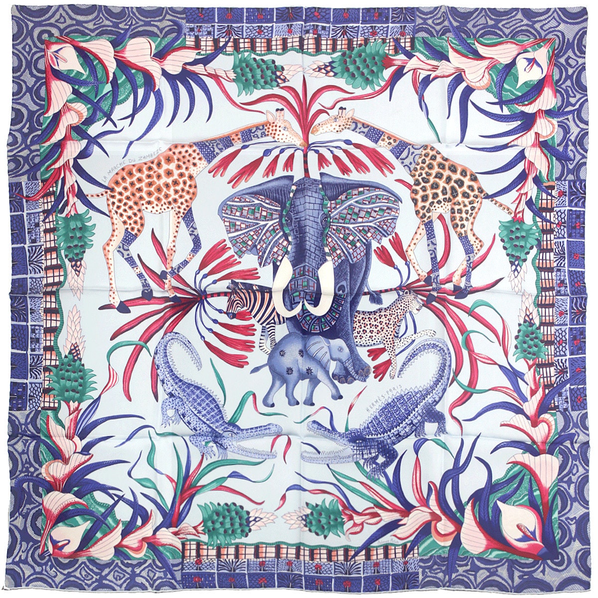 Hermes Scarf "Marche du Zambeze" by Ardmore Artists 90cm Silk | Wash Carre