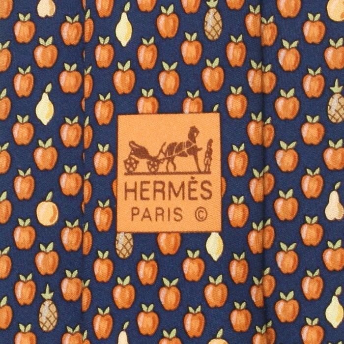 Hermes Men's Silk Tie Apples and Pears Pattern 7914