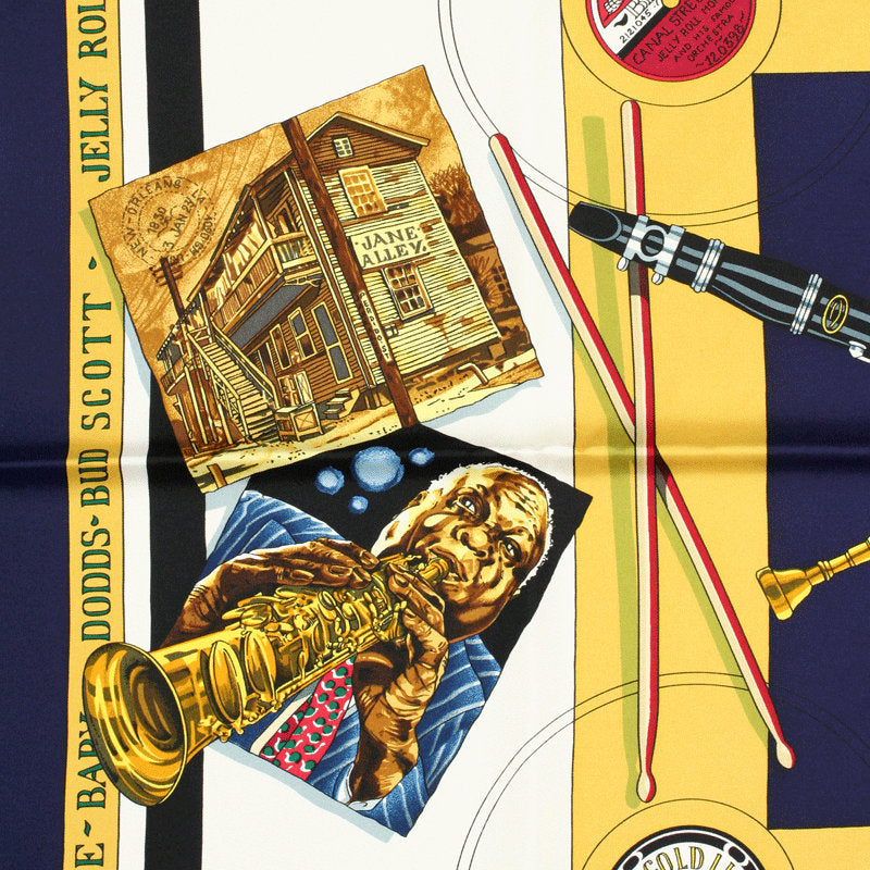 Hermes Scarf "New Orleans Creole Jazz" by Loic Dubigeon Vintage 90cm Silk | Carre