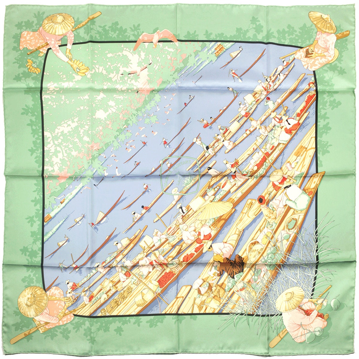 Hermes Scarf "Marche Flottant du Lac Inle" by Dimitri Rybaltchenko 90cm Silk