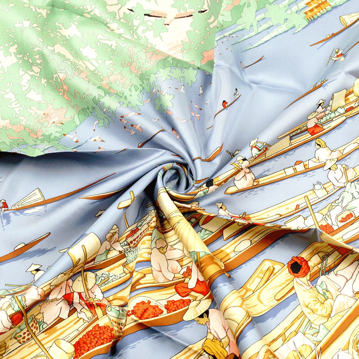 Hermes Scarf "Marche Flottant du Lac Inle" by Dimitri Rybaltchenko 90cm Silk