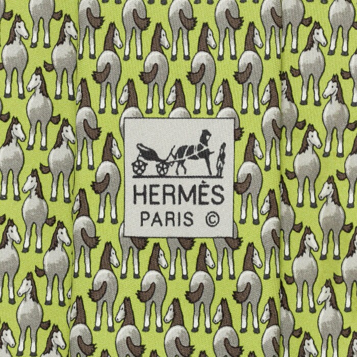 Hermes Men's Silk Tie Whimsical Horses Pattern 5414