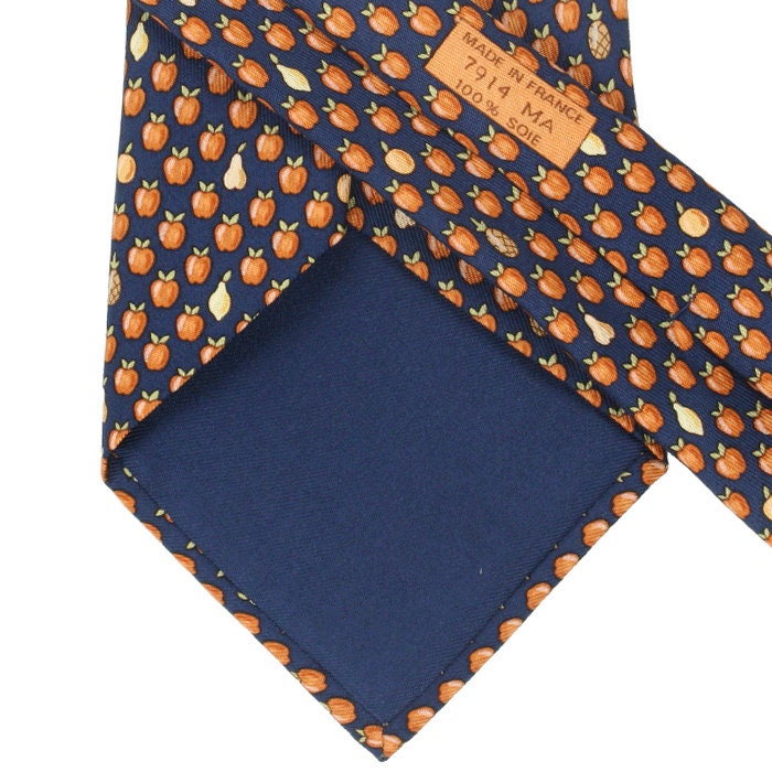 Hermes Men's Silk Tie Apples and Pears Pattern 7914