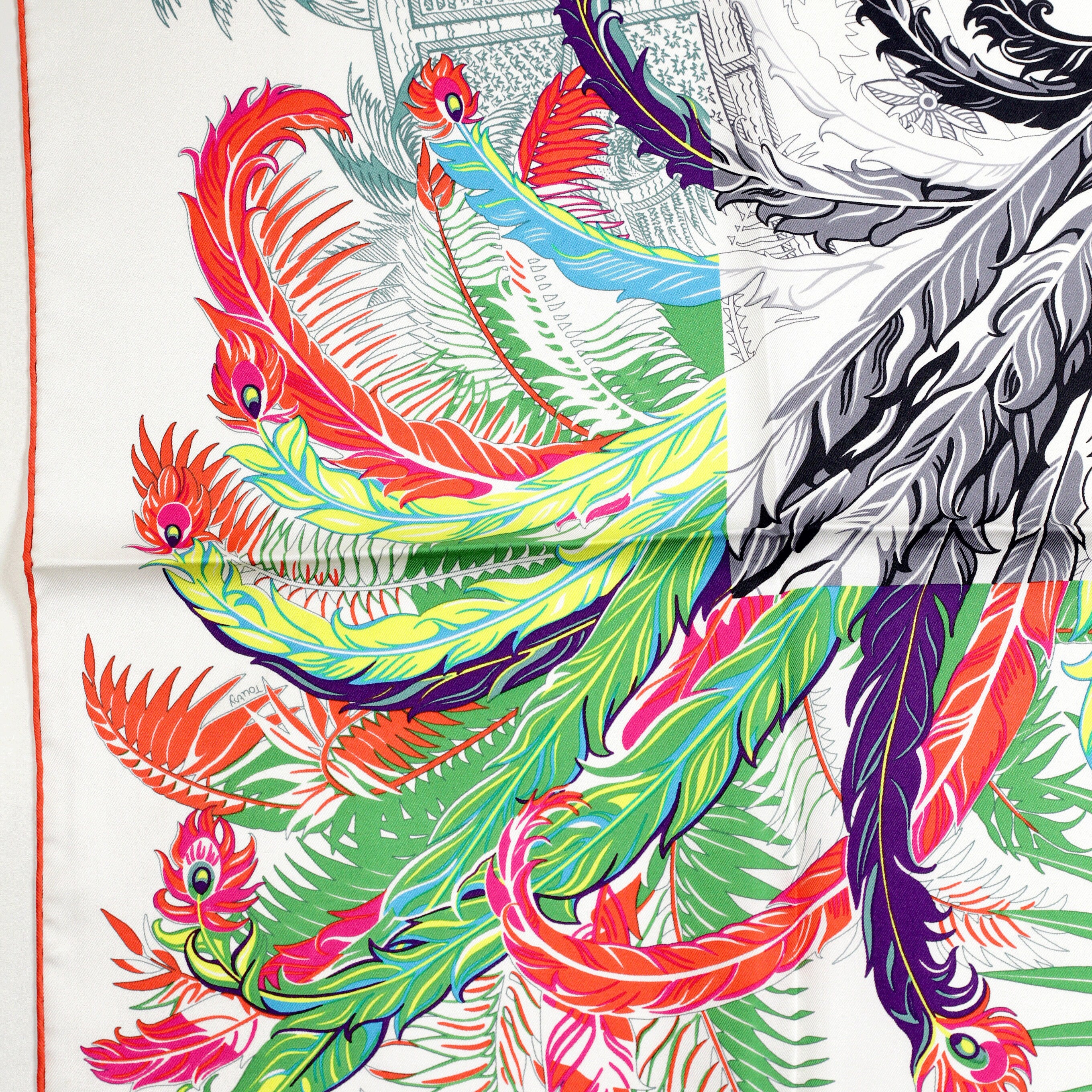 Hermes Scarf "Mythiques Phoenix" by Laurence Bourthoumieux 90cm Silk