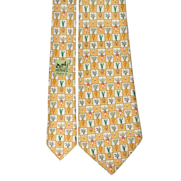 Hermes Men's Silk Tie Checkers Vegetables Pattern 7712 | Necktie Cravate