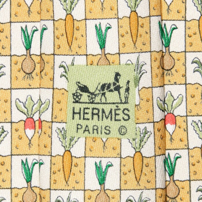 Hermes Men's Silk Tie Checkers Vegetables Pattern 7712 | Necktie Cravate