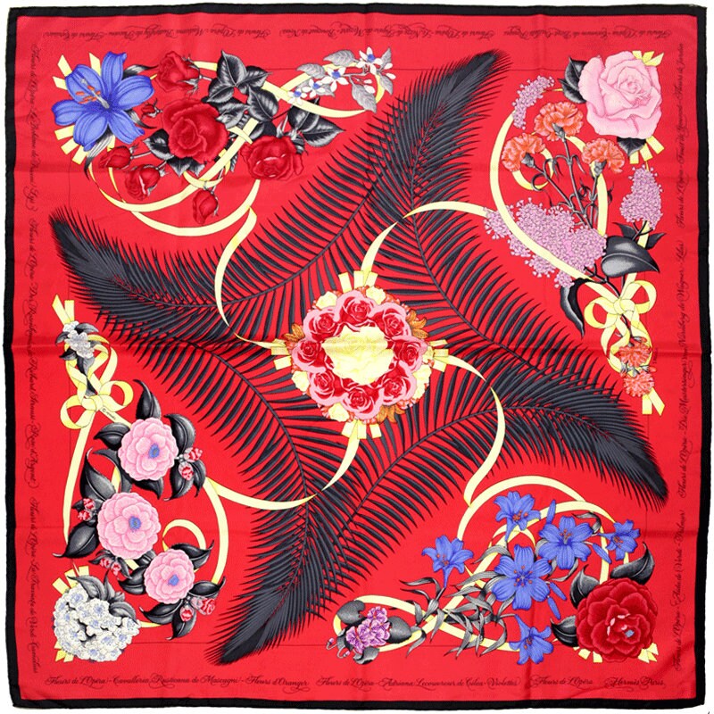 Selling Fleurs red silk scarf