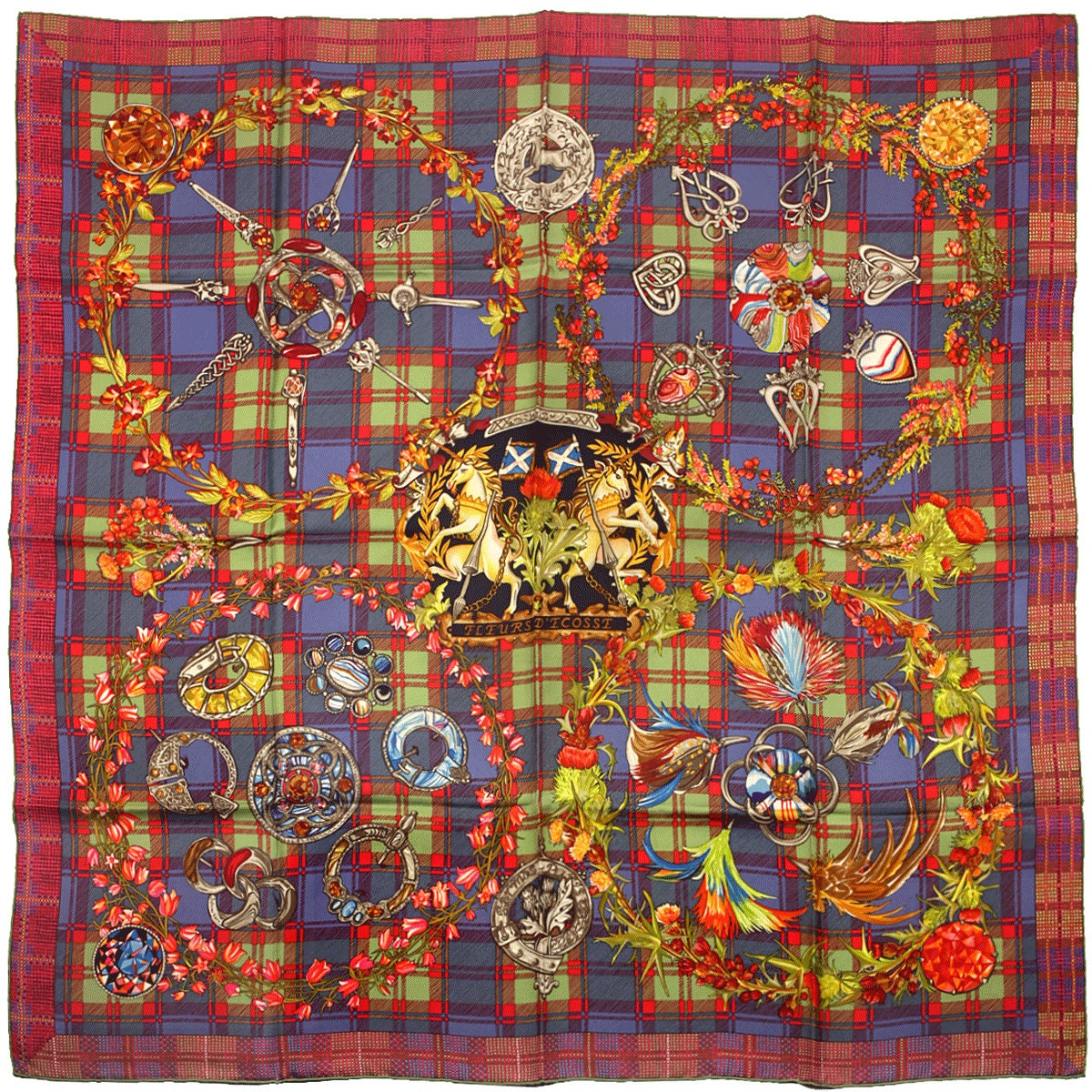 Hermes Scarf "Fleurs d'Ecosse" by Syvia Kerr 90cm Silk | Carre Foulard