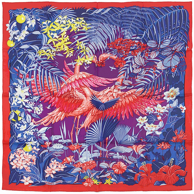 Hermes Scarf "Flamingo Party" by Laurence Bourthoumieux 90cm Silk Jacquard | Carre Foulard