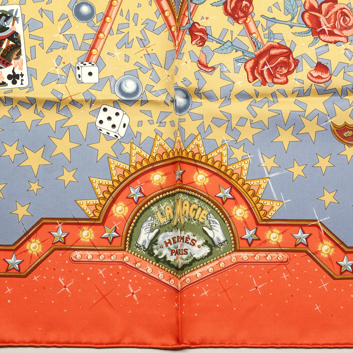 Hermès Carré 90 La Magie UNUSED! VTG HERMES LA MAGIE Carre 90 Silk Foulard Scarf Ivory Gold