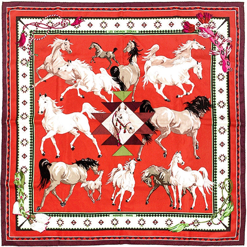 Hermes Scarf "Les Chevaux Qataris" by Hubert de Watrigant 90cm Silk