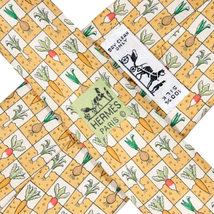 Hermes Men's Silk Tie Checkers Vegetables Pattern 7712 | Necktie Cravate