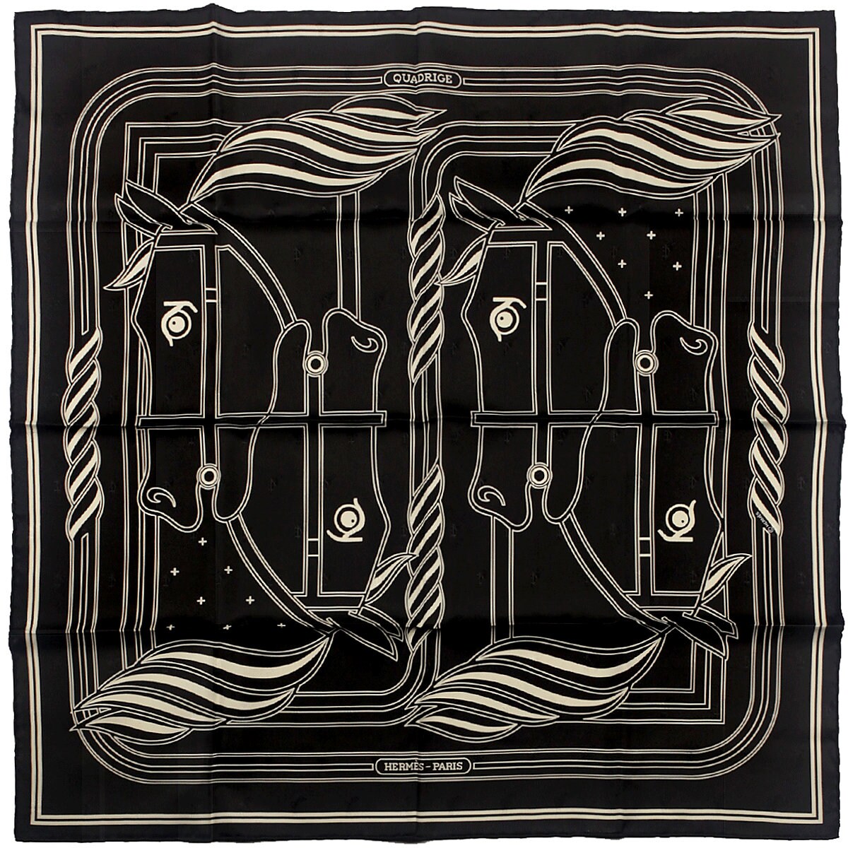 HERMES スカーフ QUADRIGE シルク100% ブラック Hermes Scarf 
