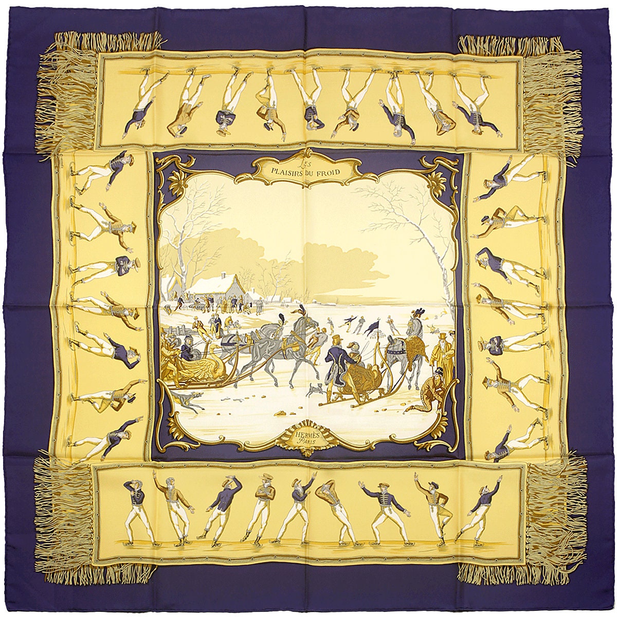 Hermes Scarf "Plaisirs du Froid" by Hugo Grygkar Vintage 90cm Silk