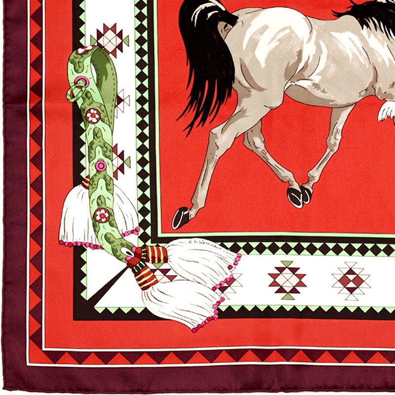 Hermes Scarf "Les Chevaux Qataris" by Hubert de Watrigant 90cm Silk