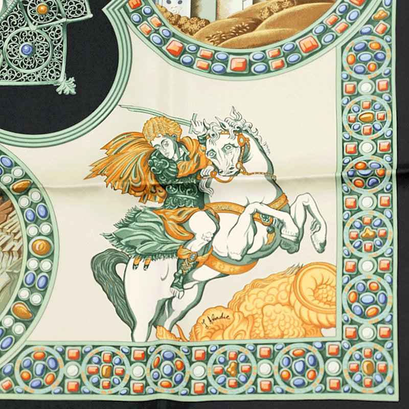 Hermes Scarf "Le Triomphe du Paladin" by Julia Abadie 90cm Silk