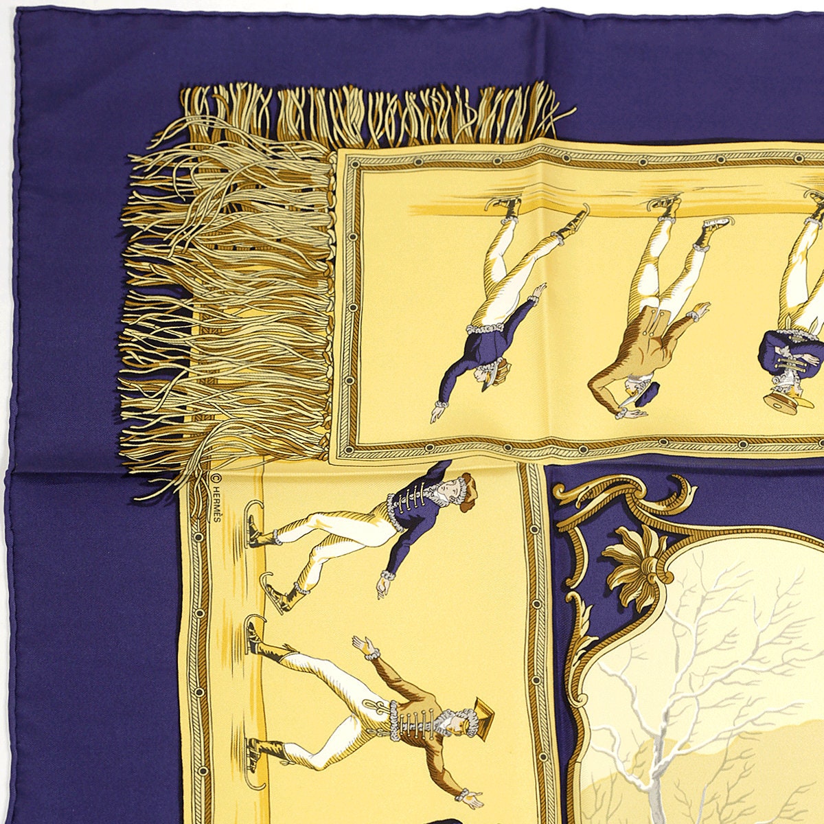 Hermes Scarf "Plaisirs du Froid" by Hugo Grygkar Vintage 90cm Silk