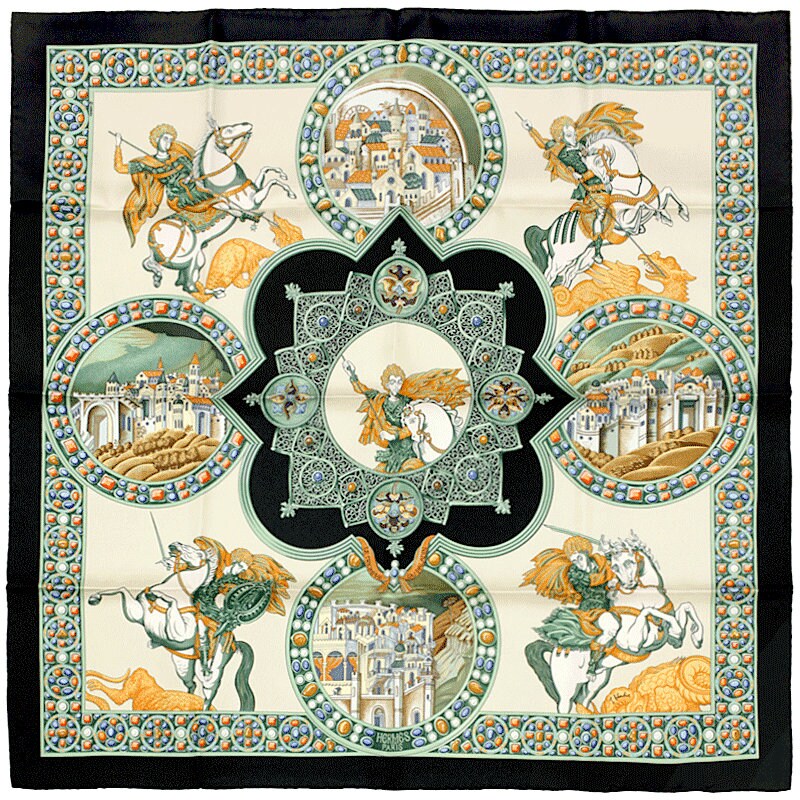 Hermes Scarf "Le Triomphe du Paladin" by Julia Abadie 90cm Silk