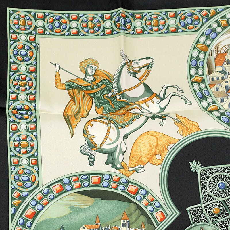 Hermes Scarf "Le Triomphe du Paladin" by Julia Abadie 90cm Silk