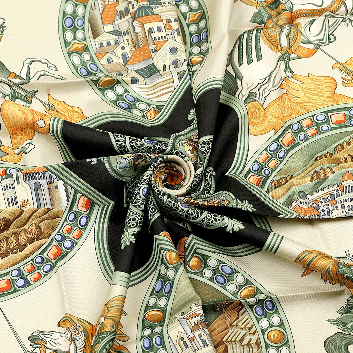 Hermes Scarf "Le Triomphe du Paladin" by Julia Abadie 90cm Silk