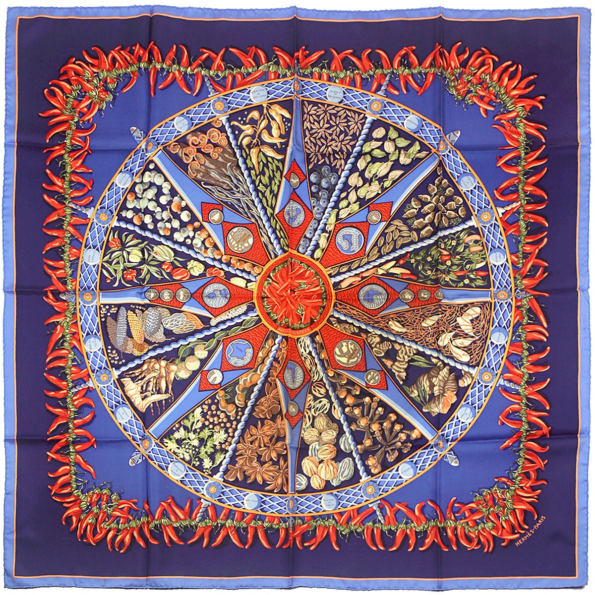 Hermes Scarf "Aux Pays de Epices" by Annie Faivre 90cm Silk | Carre Foulard