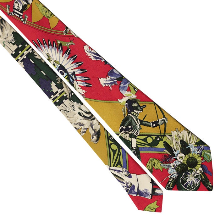 Hermes Men's Silk Tie Kachinas Scarf Print Kermit Oliver | Necktie Cravate