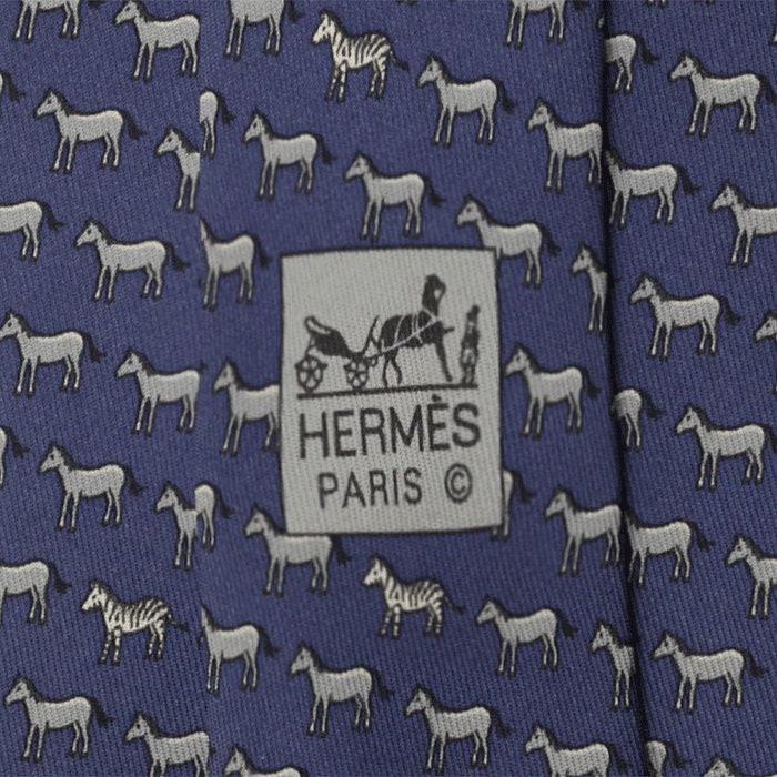 Hermes Men's Silk Tie Whimsical Horses and Zebras Pattern 5518