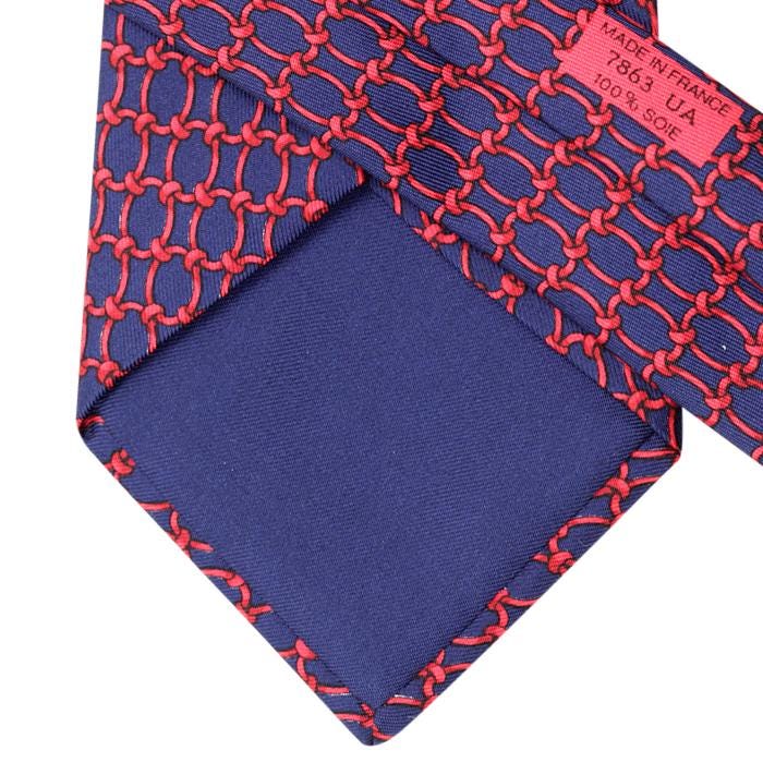 HERMES TIE Auth Mens Silk Necktie Classic Geometric Equestrian Pattern 7863