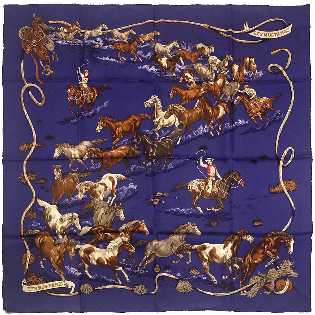 Hermes Scarf "Les Mustangs" by Robert Dallet 90cm Silk | Foulard Carre