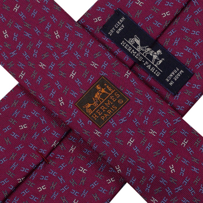 Hermes Men's Heavy Silk Tie H Geometric Pattern 659194T | Necktie Cravate