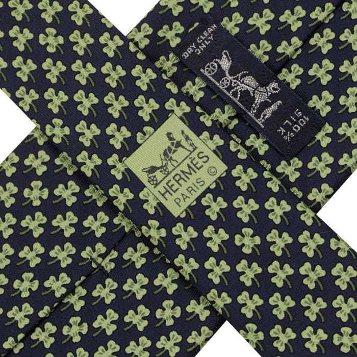 Hermes Men's Silk Tie Clovers Pattern 5005