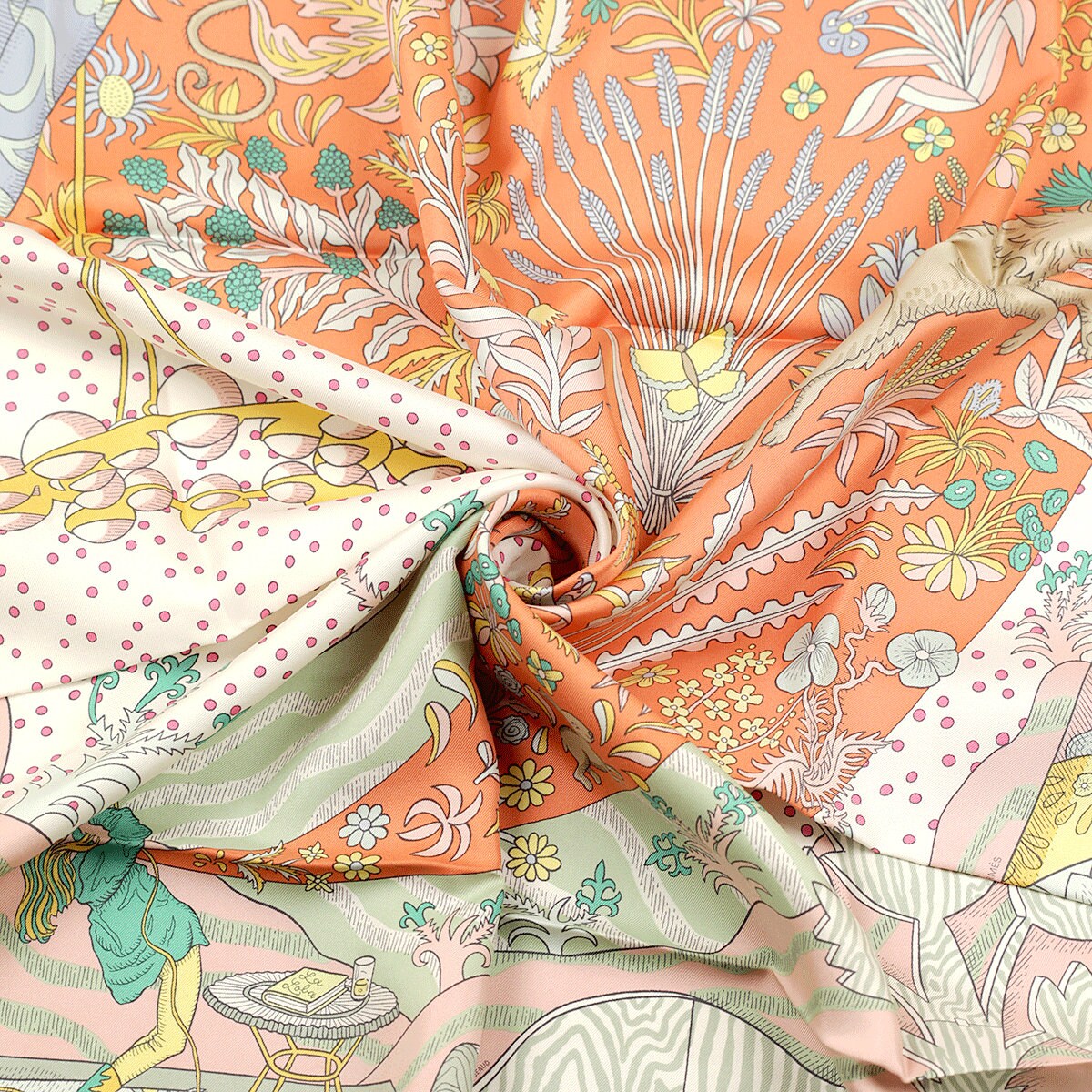 Hermes Scarf "Le Premier Chant" by Sophia Andreotti and Édouard Baribeaud 90cm Silk