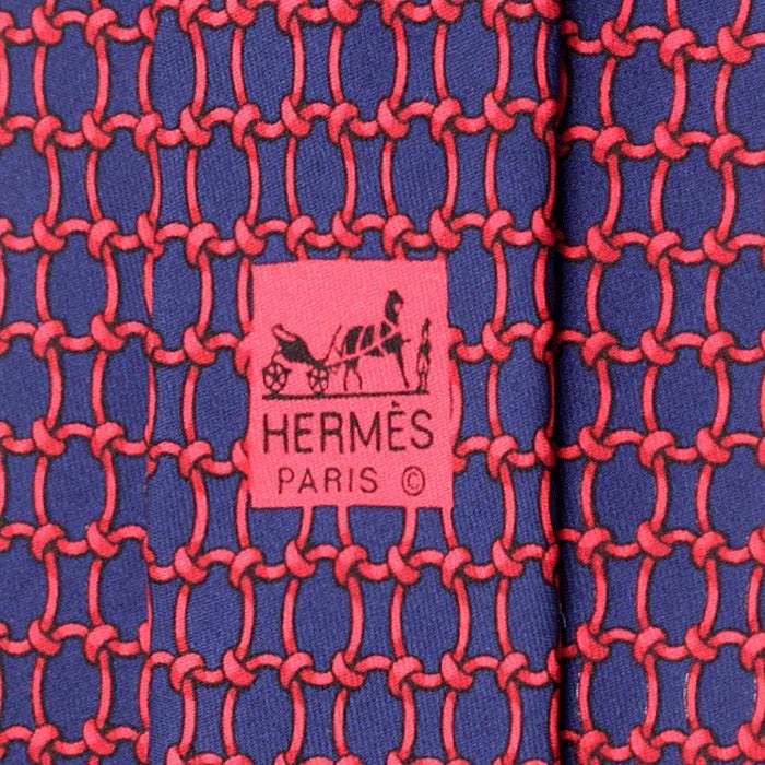 HERMES TIE Auth Mens Silk Necktie Classic Geometric Equestrian Pattern 7863