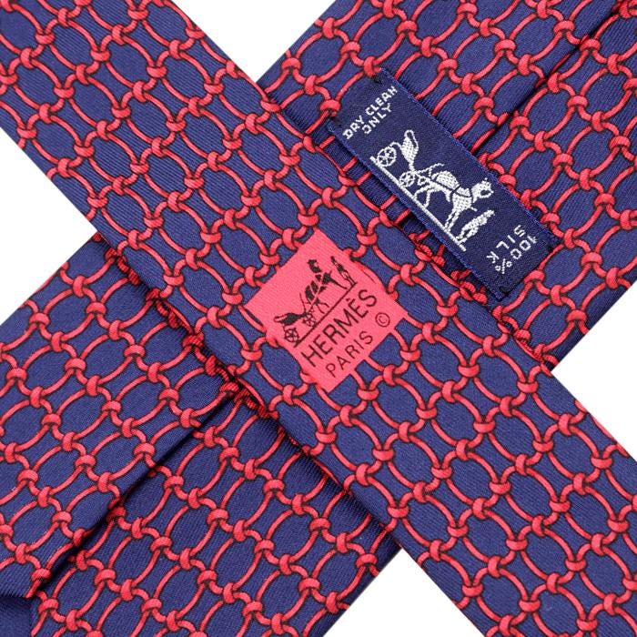 HERMES TIE Auth Mens Silk Necktie Classic Geometric Equestrian Pattern 7863