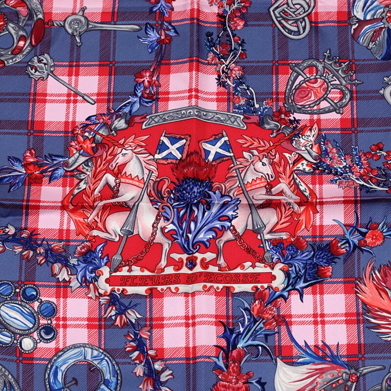 Hermes Scarf "Fleurs d'Ecosse" by Sylvia Kerr 90cm Silk | Carre Foulard