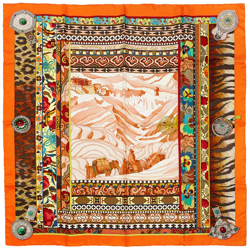 Hermes Scarf "La Femme Aux Semelles de Vent" by Aline Honoré 90cm Silk | Carre Foulard