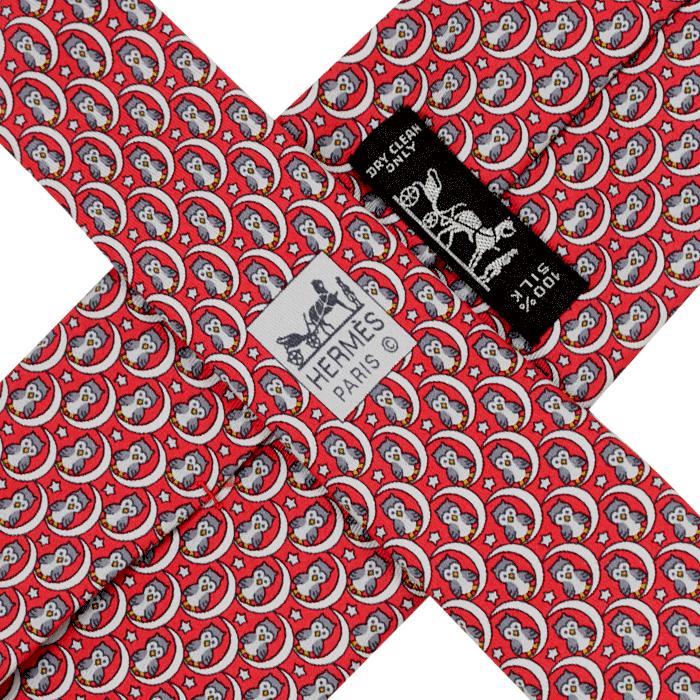 Hermes Men's Silk Tie Whimsical Owls and Moons Pattern 5269 | Necktie Cravate