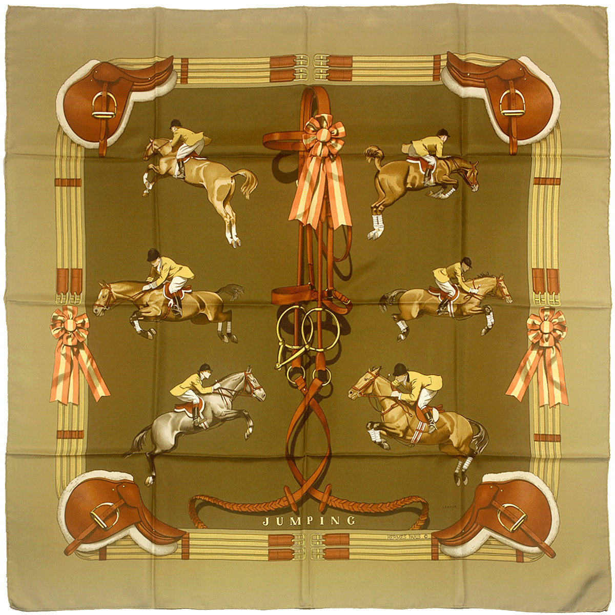 HERMES カレ90 大判シルクスカーフ JUMPING LEDOUX 馬具 Hermes Scarf 