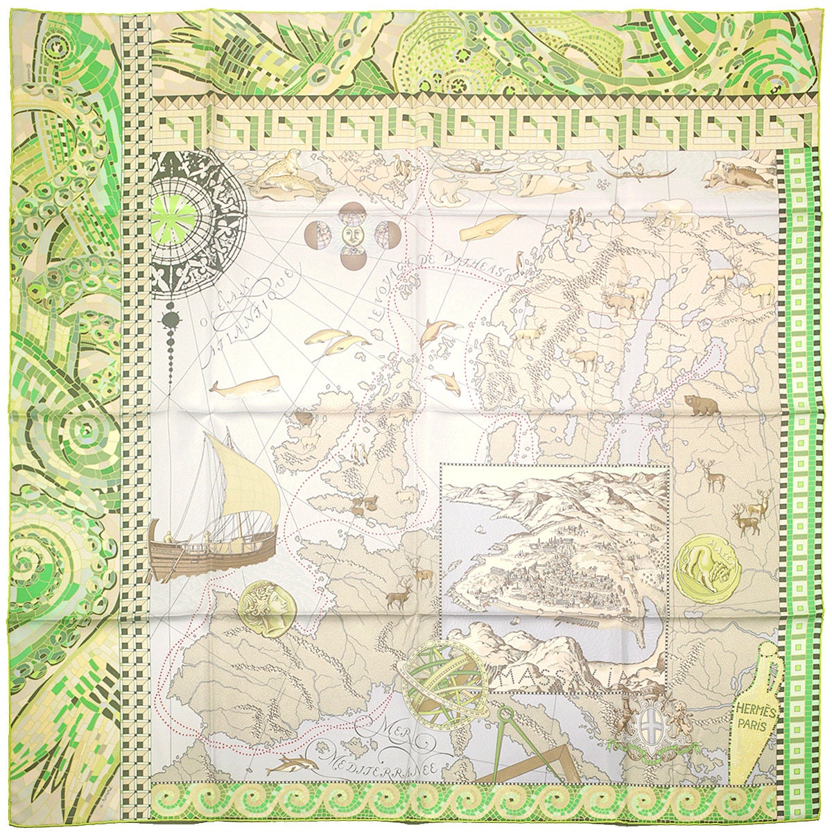 Hermes Scarf "Le Voyage de Pytheas" by Aline Honore 90cm Silk | Foulard Carre