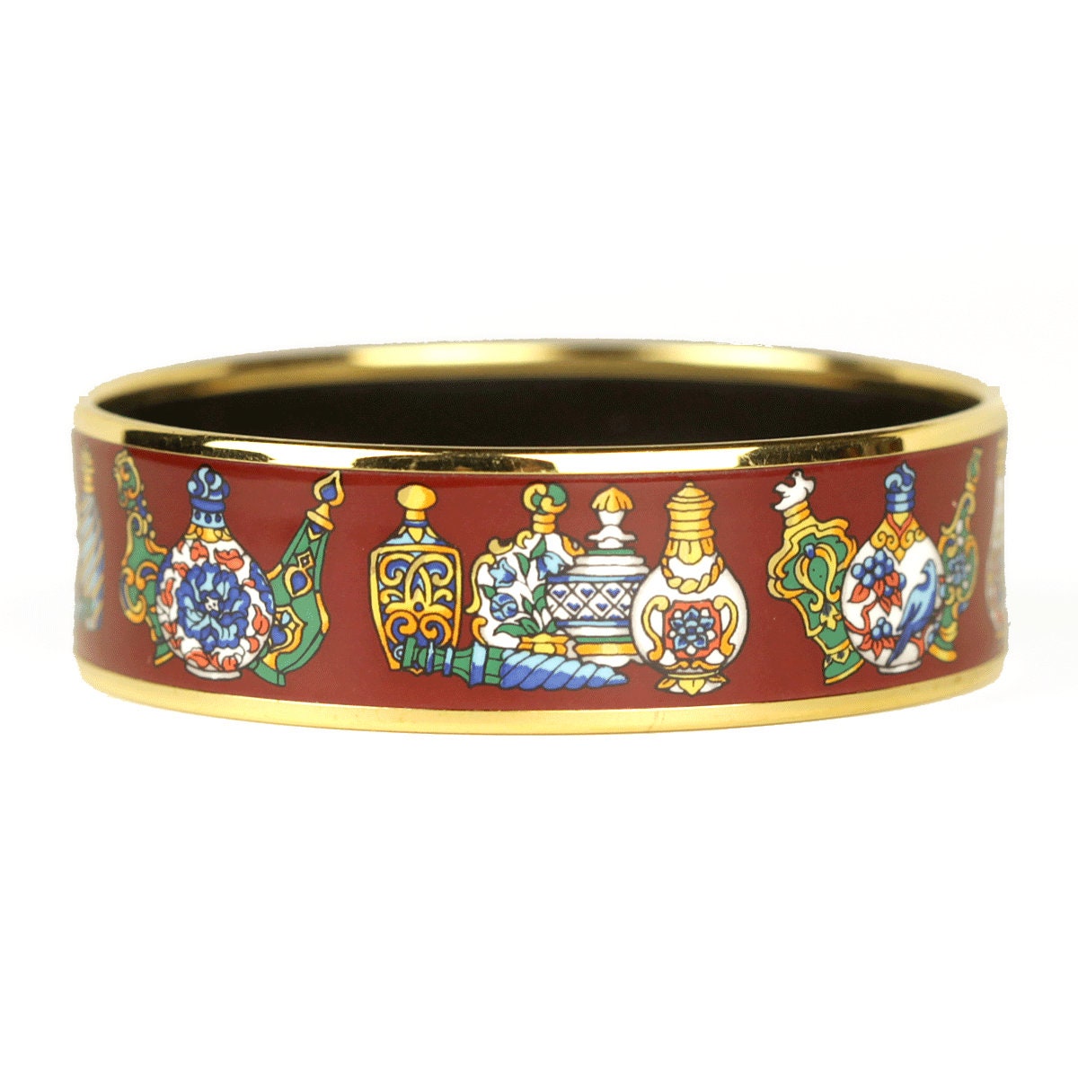 Hermes Bracelet 70 Wide Gold Enamel Flacons | Bangle GHW