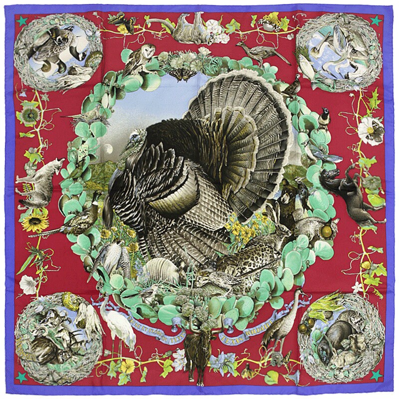 Hermes Scarf "Faune et Flora du Texas" by Kermit Oliver 90cm Silk | GRAIL Carre Foulard